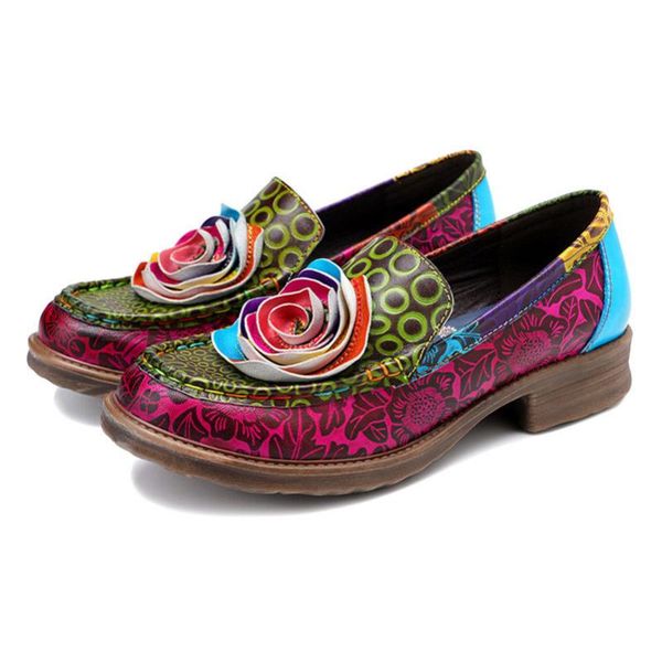 

yourseason retro round toe flower ladies pumps 2020 new spring autumn genuine leather women slip on casual shoes square heel, Black