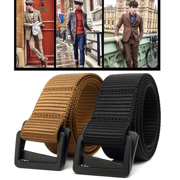 

fashion adjustable length tactical nylon belt with double metal buckle for men's outdoor sports activities, Black;green