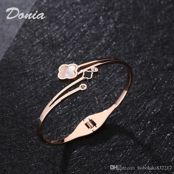 

donia jewelry european and american popular lucky flower rose gold plating exaggerated titanium steel adjustable bracelet, Black