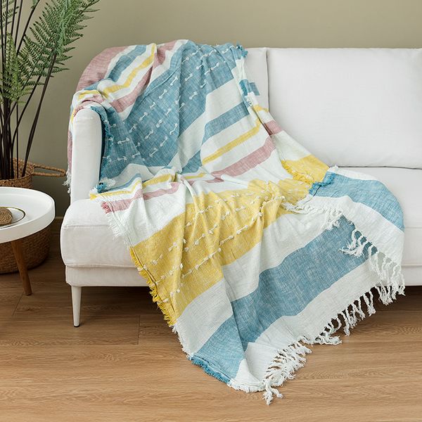

blankets washed cotton blanket sofa throw tassles stripe travel summer 130x170cm home chair couch bed 51"x67"