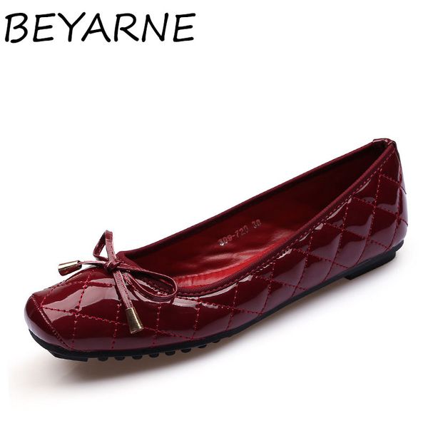 

beyarne new flat patent leather women ballet flat shoes women big size 41 black square toe bow tie comfort shoes black for lady