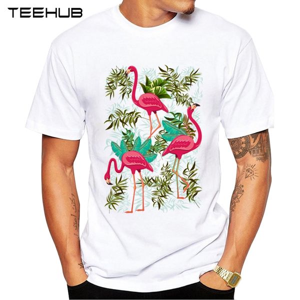 

teehub pink flamingos print t-shirt fashion fitness cool o-neck exotic birds men's t shirt summer short sleeve men clothing