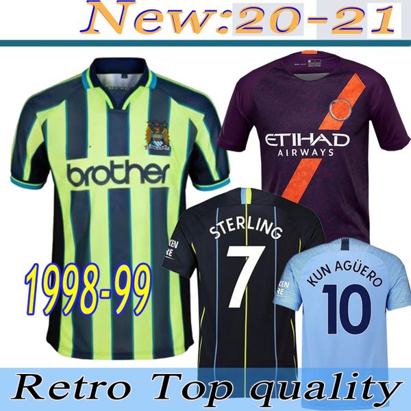

retro sterling kun aguero sterling de bruyne kun aguero 1998 99 manchester retro soccer jersey city 18 19 jersey football shirt, Black;yellow
