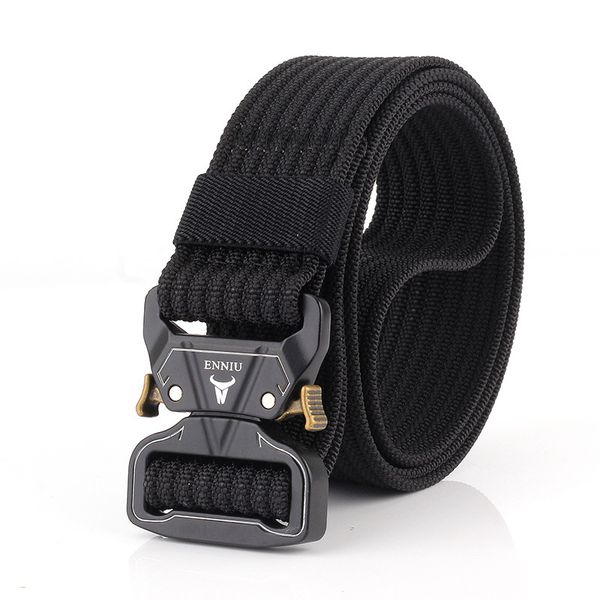 

buckle nylon men's thick canvas belt outdoor tactical belt trousers versatile training lengthened, Black;brown