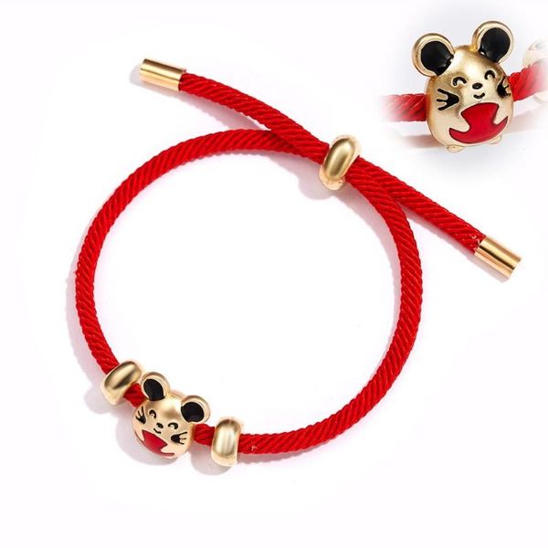 

handmade red rope lucky rat adjustable bracelet women girls gifts sweet cartoon mouse hug lucky bag chinese mouse year bracelet, Golden;silver