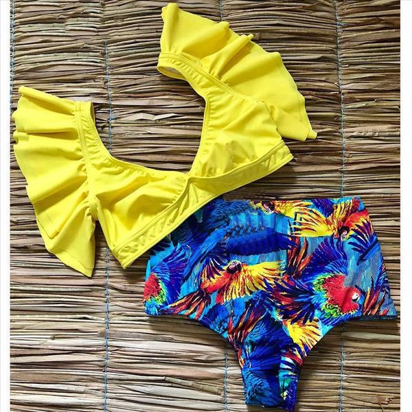 

ruffle high waist bikini 2020 swimwear women swimsuit push up bikinis women biquini print swimsuit female beachwear bathing suit, White;black