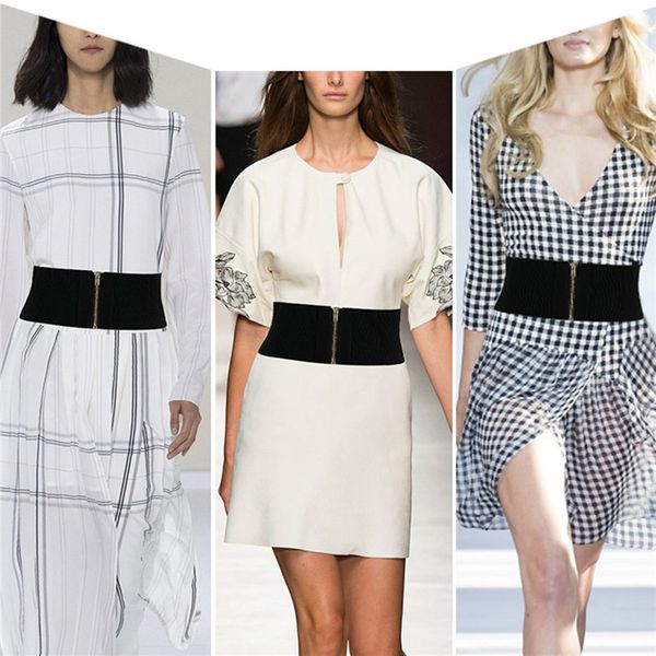 

jovivi elastic wide belt women stretch waist belt wild waistband fashion women dress belts ladies apparel accessories, Black;brown