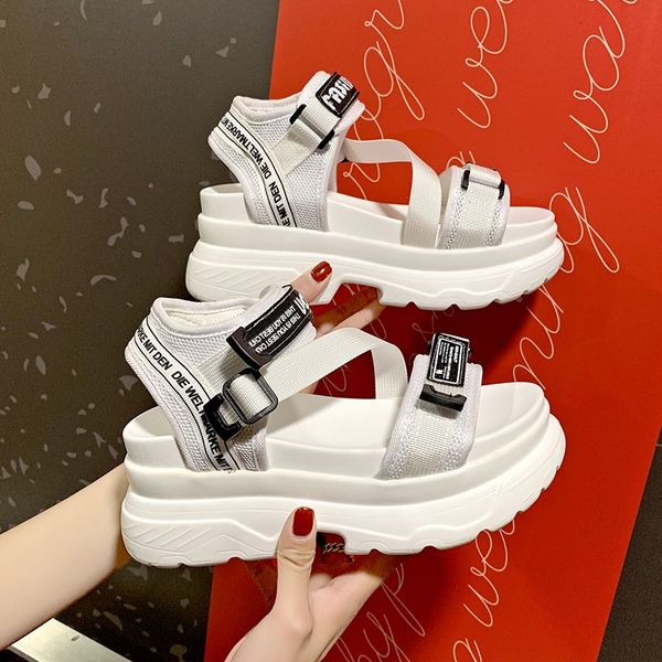 

sandals mesh sport women summer shoes thick sole leisure breathable heig increase open toe wedge platform 2021, Black