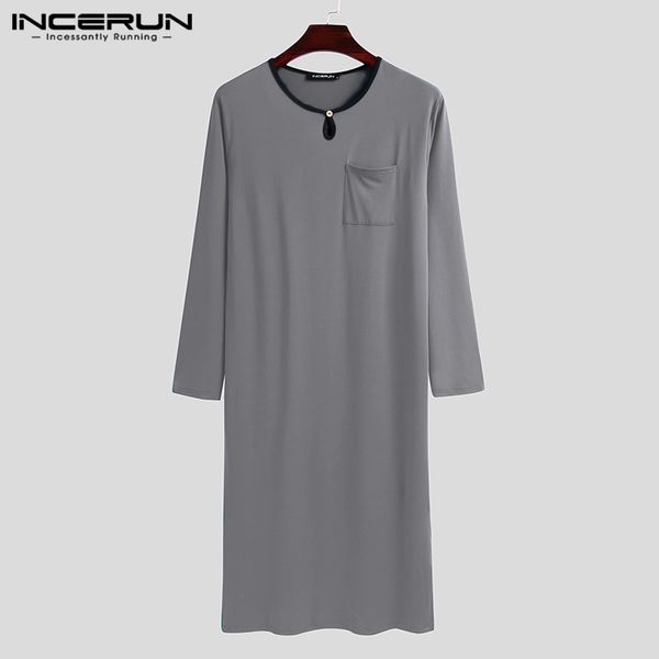 

incerun mens pachwork sleep robes long sleeve v neck comfy pajamas robe man pockets dress nightgown autumn homwear blouse s-5xl, Black;brown