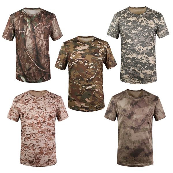 

outdoor t-shirts hunting camouflage t-shirt men breathable combat t shirt dry sport camo camp tees-acu green, Gray;blue