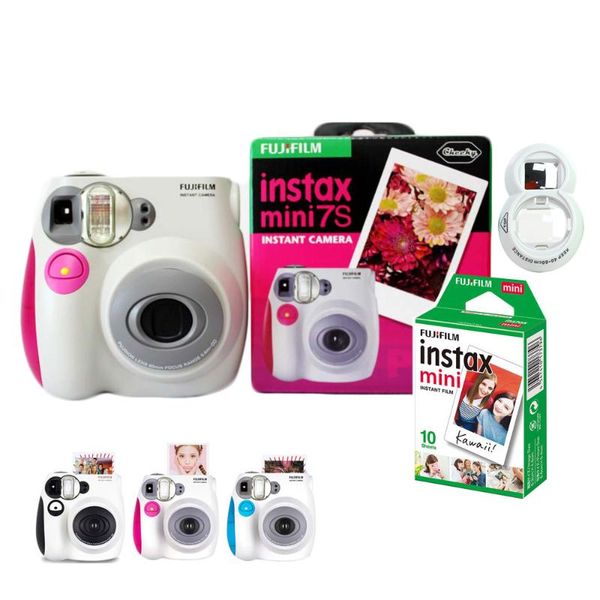 

film cameras original instax mini 7s instant po camera bundle with 10 sheets fuji white & close-up selfie lens