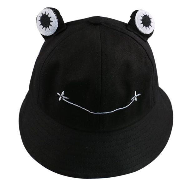 

ladies cartoon cute cap chapeau foxmother new panama frog green print bucket bob hat for summer women fisherman black alfxu outdoors2009, Black;white