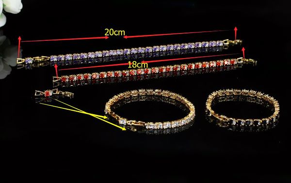 

popular model selling jewery white/black/purple/red color women bracelet with cubic zirconia chians 20cm, Golden;silver