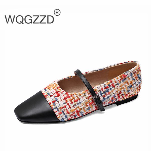 

flat shoes women's loafers genuine leather woolen mixed color comfortable dating shoes femme zapatos mujer, Black