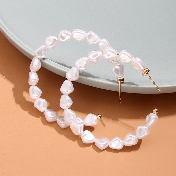 

quality trendy simulated pearl hoop earrings for women girls big small circle round geometric new earring bohemian jewelry