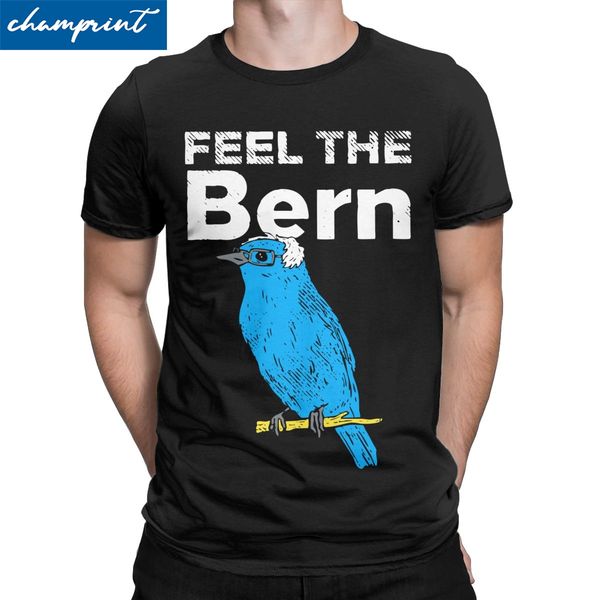 

funny feel the bern bernie sanders blue bird 2020 president t-shirt men politics election vote vintage tees round collar t shirt