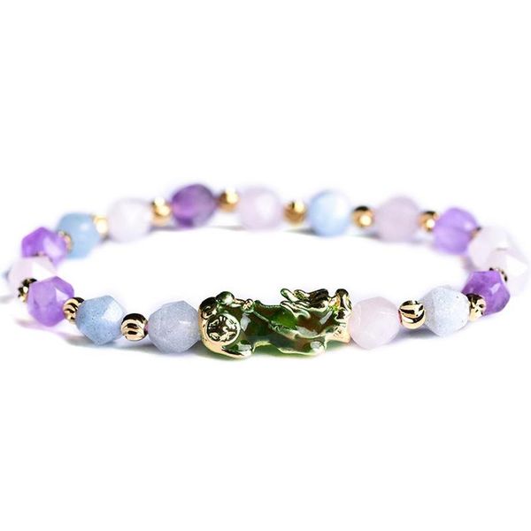 

natural crystal beads bracelet with faceted purple change color fashion pixiu charm women bracelet jewelry gift, Black