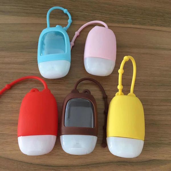 

30ml cartoon silicone hand sanitizer bottle holder perfume bottle and silicone protective cover set random pattern hanging chain e92107, Blue