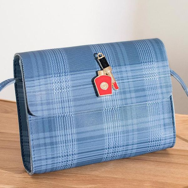 

women small square single shoulder bag plaid soft pu leather simple cross-body satchel