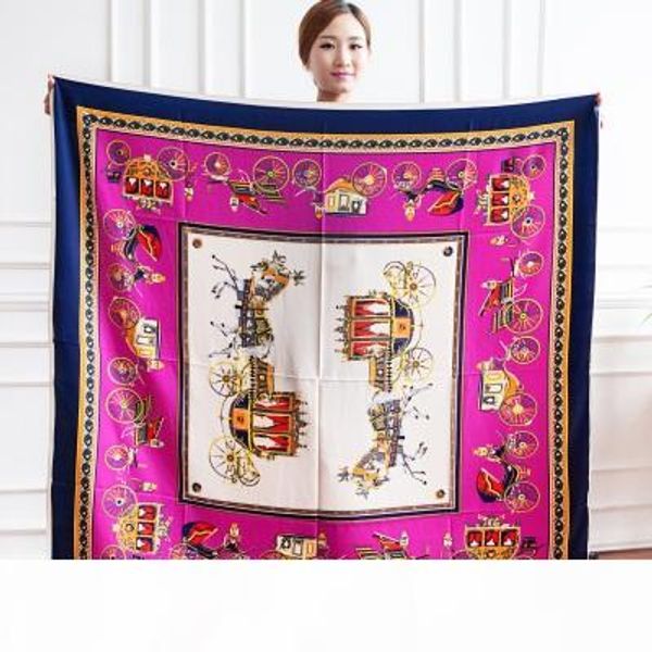 

new large shawl 130*130cm h scarves silk carriage chain simulation silk twill cotton feminino women scarf without logo, Blue;gray