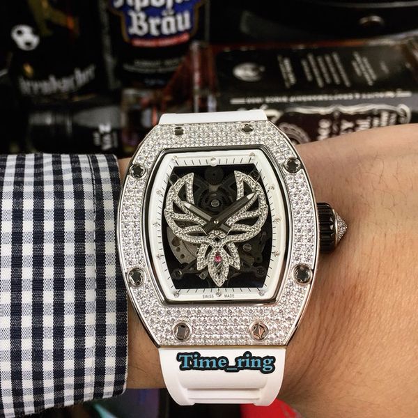 

version rm051 skeleton dial silver diamond case japan miyota 8215 automatic movement rm051 womens watch rubber strap designer watches, Slivery;brown