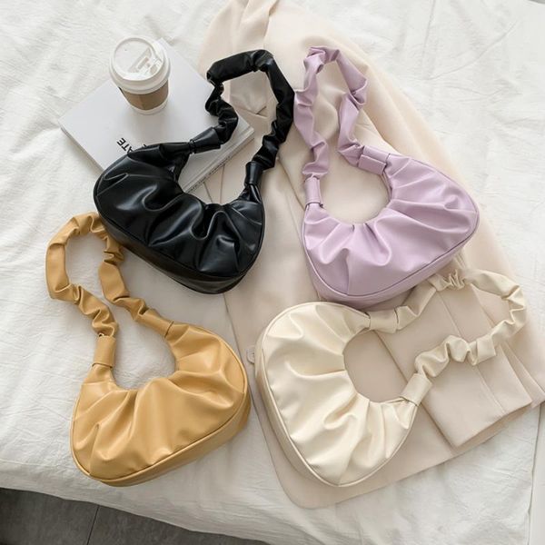 

youth ladies simple versatile bag fashion pleated crossbody bag women dumpling casual pu leather shoulder pouch