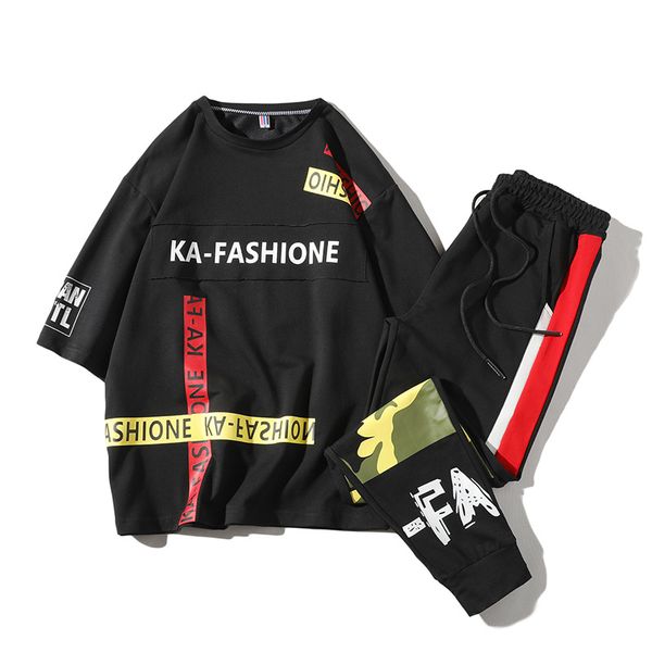 

summer men tracksuit printed streetwear ankle-length pants joggers sweatpants and short hoodies man suit lbz80, Gray