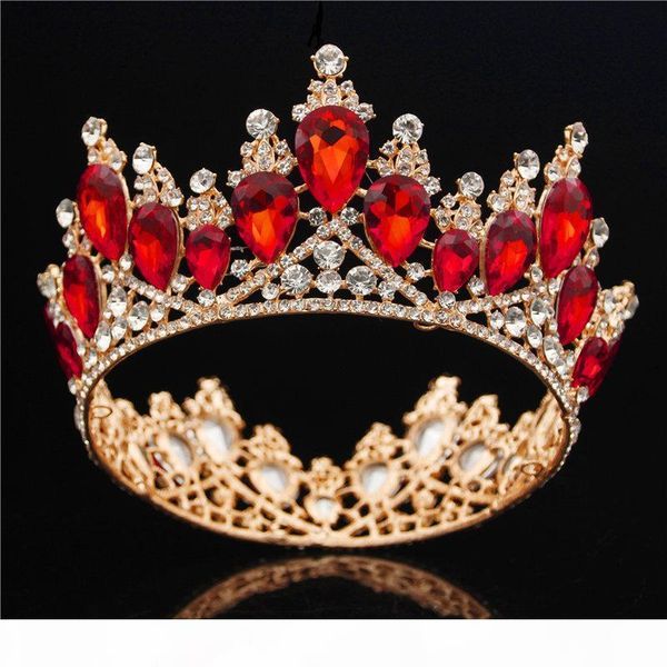 

baroque gold bride crown queen king big crown tiara prom diadem wedding hair jewelry tiaras and crowns headband hair ornaments j190701, Golden;white