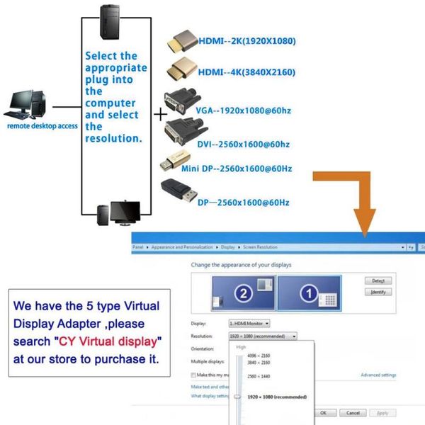 

vga virtual display adapter dvi edid dummy plug emulator connector 1920x1080p @m23