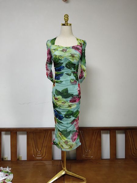 

plus size dress 2020 autumn a line 3/4 sleeve dress prom fashion crew neck flora print ankle length fashion womens clothbrand same style yy, Black