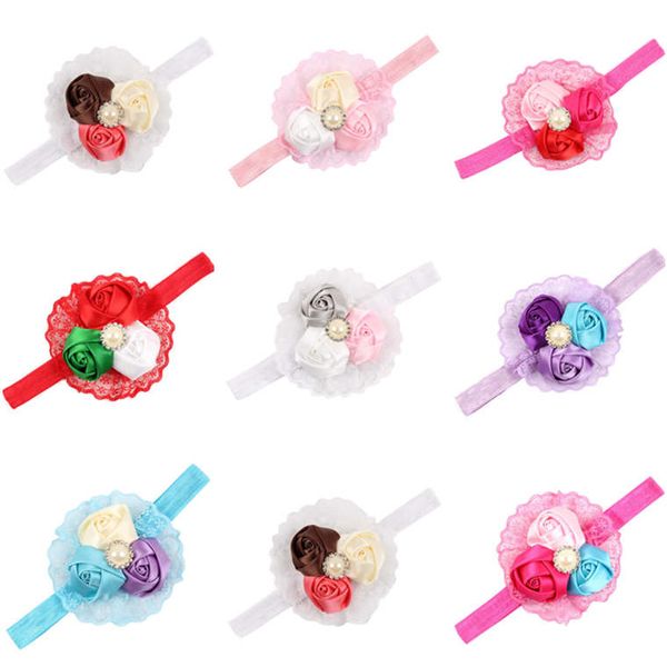 

epecket dhl rose bud lace baby headband headdress 8 colors optional factory direct sales datg079 hair jewelry headbands, Silver
