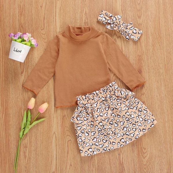 

clothing sets 2021 toddler girls fall outfits mock neck long sleeve sweater + skirt headband 3pcs clothes set, White
