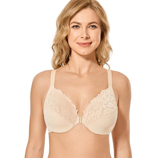 

women's front closeure full figure plus size lace underwire t-shirt bra no padding, Red;black