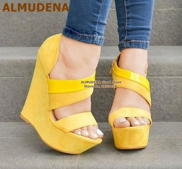 

almudena sky high wedges gladiator sandals open toe strap patchwork platform dress shoes wedge heel zipped women pumps size47, Black