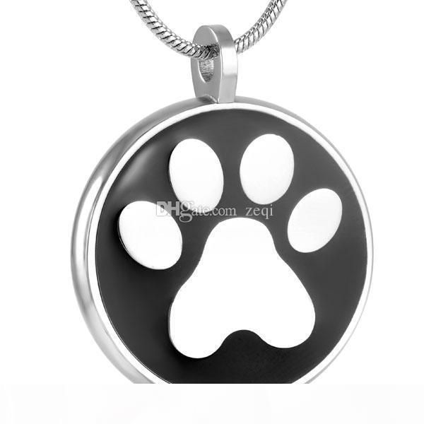 

round stainless steel cremation pendant necklace paw engraved pet ashes keepsake urn holder necklace, Silver