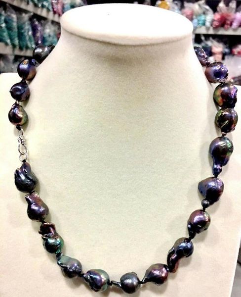 

natural 12x18mm black baroque black keshi reborn pearl necklace 18, Silver