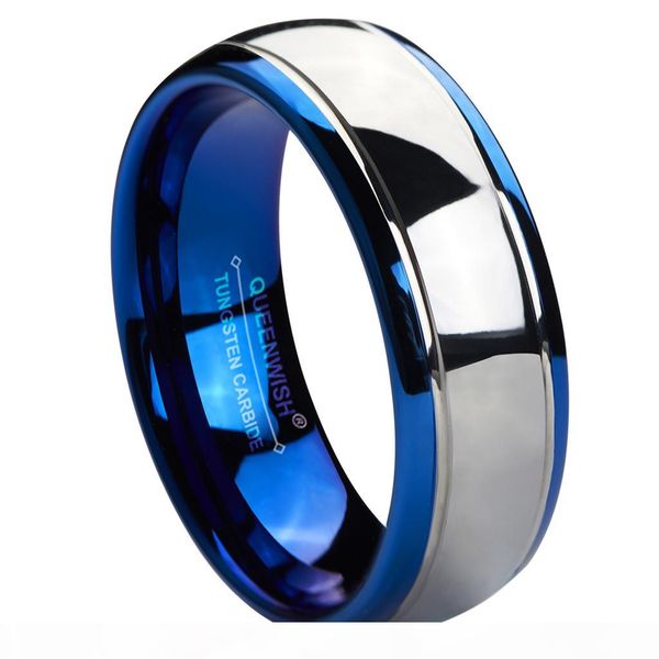 

8mm tungsten carbide ring blue wedding bands silver dome couple rings for lovers fashion jewelry, Slivery;golden