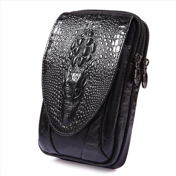 

men leather crocodile grain pattern vintage cell mobile phone cover case skin hip belt bum fanny pack waist bag purse