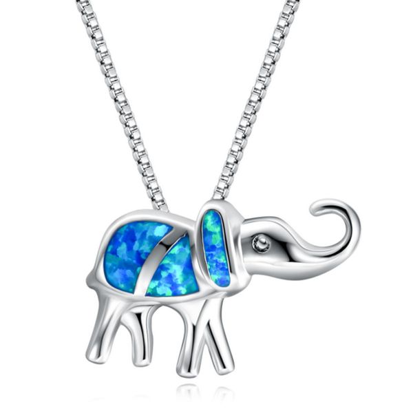 

10 pcs silver plated elephant and cat many colors opalite opal pendant link chain necklace animal jewelry