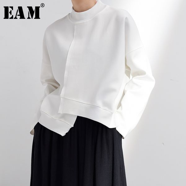 

eam] loose fit white irregular hem weatshirt new satnd collar long sleeve women big size fashion tide spring 2020 jk800, Black
