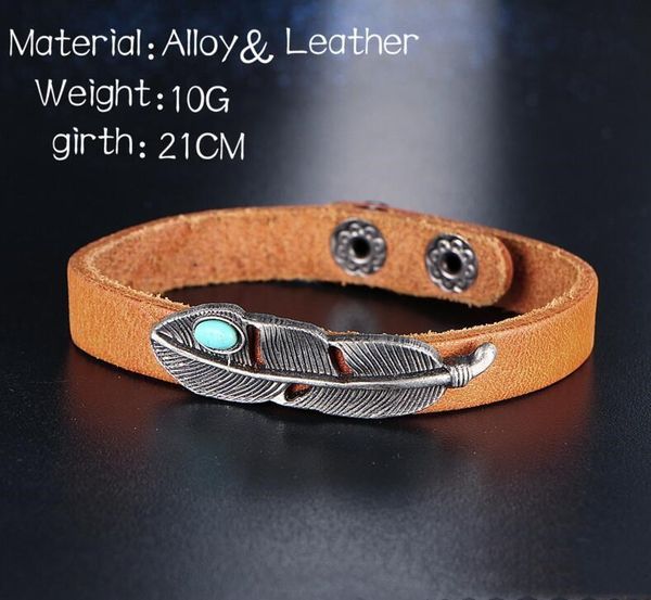 

leather feather retro feather bangle 3 colors punk style bracelet handmade delicate jewelry turquoise sale bracelets punk otsweet tshak, Golden;silver