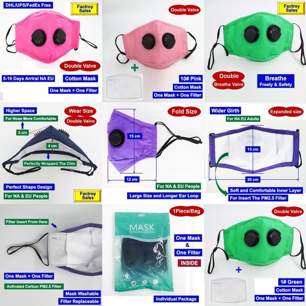

design 1 ship day designer dhl mask cotton face mask double 2 breathe valves respirators r vp40 qr101