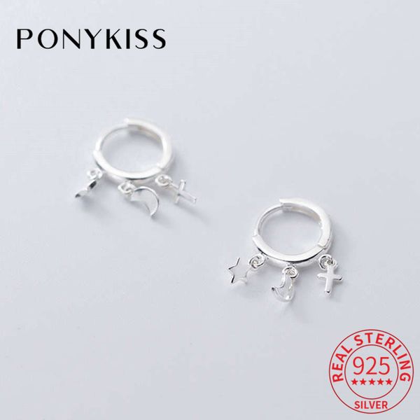 

ponykiss trendy s925 sterling silver stars and moon minimlist hoop earrings women party fine jewelry accessories chic gift, Golden;silver
