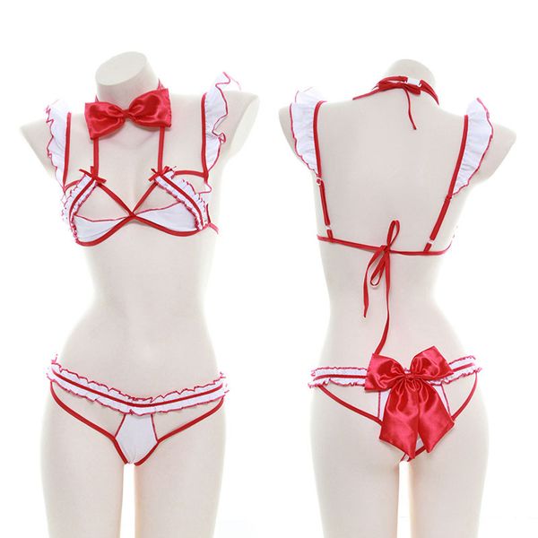 

japanese cute women uniform costume underwear suit temptation kawaii lingerie set babydoll cosplay nightwear, Red;black