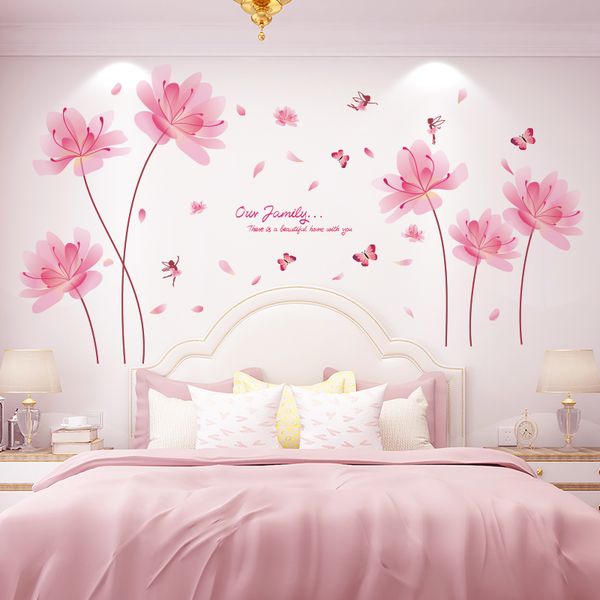 

wall stickers [shijuekongjian] pink color flowers diy plant elf decals for living room bedroom kitchen house decoration