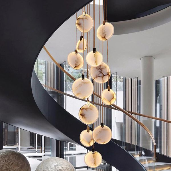 

2021 gold led chandelier pendant lamps modern marble lamp ac110v 220v long staircase chandeliers bar lights