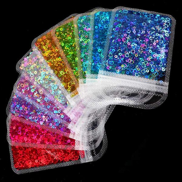 

nail art decorations holographic mixed size circle shape glitter sequins rainbow round holo paillette flakes slice accessories tools, Silver;gold