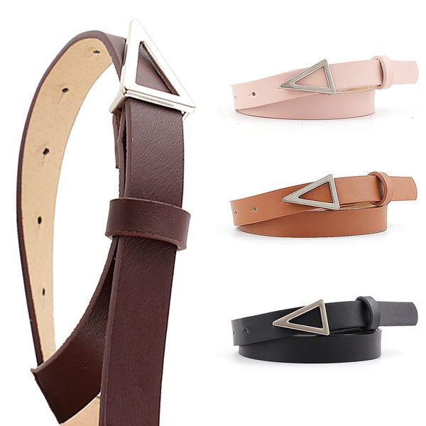 

pu leather skinny waistband candy colors thin belt casual for women silver alloy triangle buckle trousers jeans waist belt, Black;brown