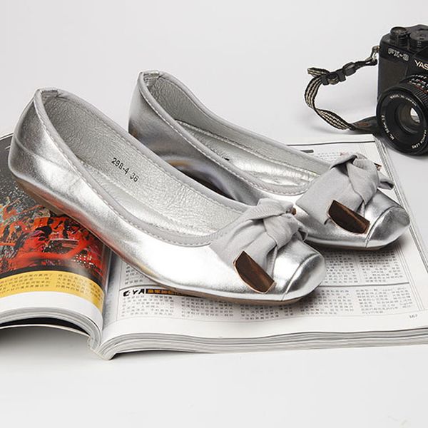 

women's flat shoes woman ballerina flats casual slip on loafers sweet bow square toe lady shoes bling gold silver zapatos mujer, Black