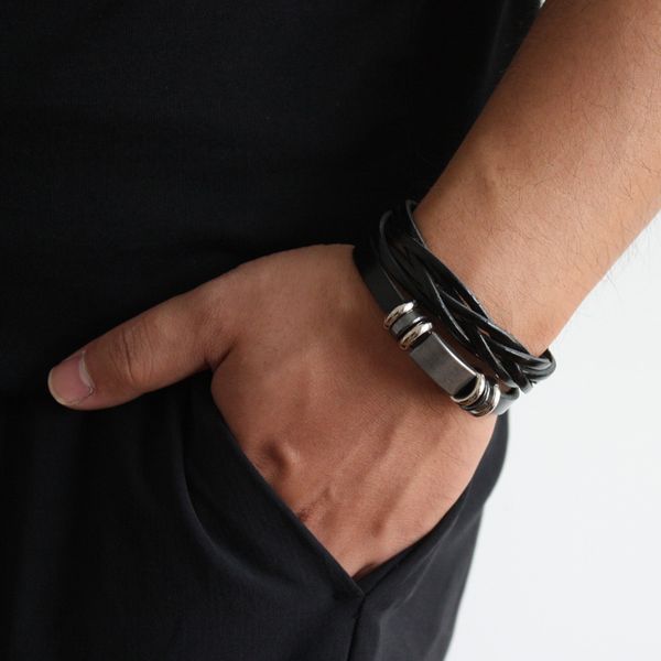 

lucky vintage men's leather bracelet metal charm multilayer braided women pulseira masculina, Red;blue